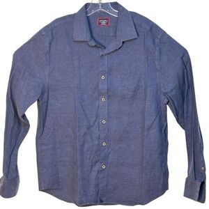 UNTUCKit 100% Linen‎ Shirt Regular Fit Long Sleeve Button Down Casual Blue Large